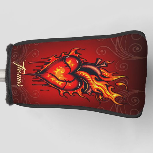 Vlammend hart. golfheadcover (Voorkant)