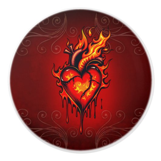 Vlammend hart. keramische knop (Voorkant)