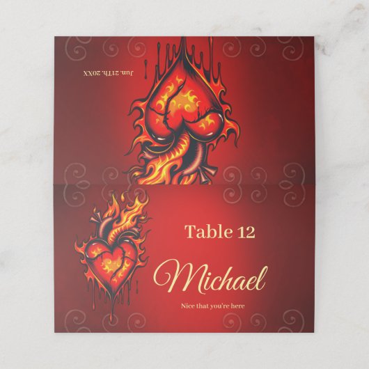 Vlammend hart. plaatskaartje (Buitenkant ongevouwen)