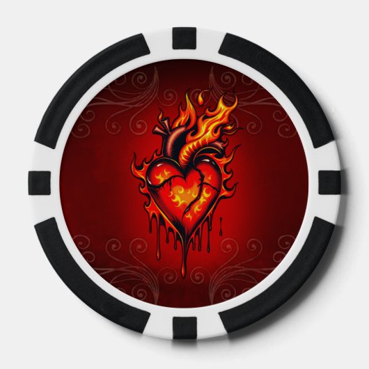 Vlammend hart. poker chips (Voorkant)