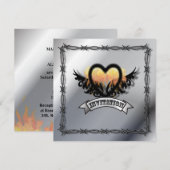 Vlammend Hart Rock N Roll Biker Huwelijksuitnodigi Kaart (Voorkant / Achterkant)