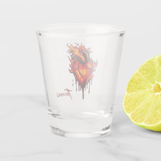 Vlammend hart. shot glas (Achterkant)