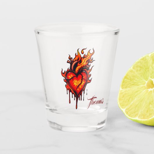 Vlammend hart. shot glas (Voorkant)