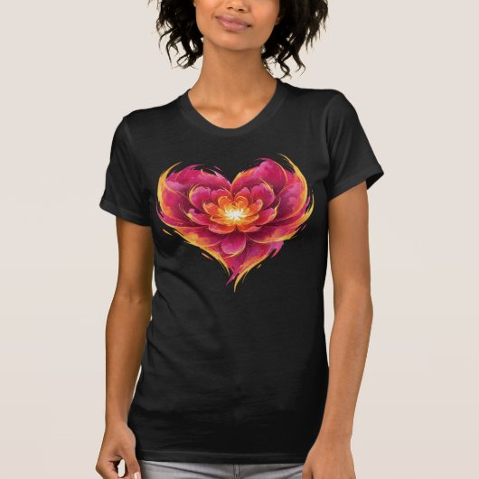 Vlammend Hart Van Liefde Bloei T-shirt (Voorkant)