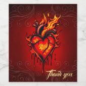 Vlammend hart. wijn etiket (Enkel label)