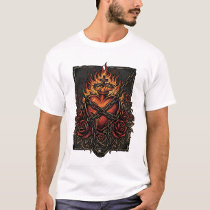 Vlammend Heilig Hart met Rozen Vintage Gotische De T-shirt