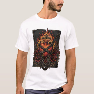 Vlammend Heilig Hart met Rozen Vintage Gotische De T-shirt