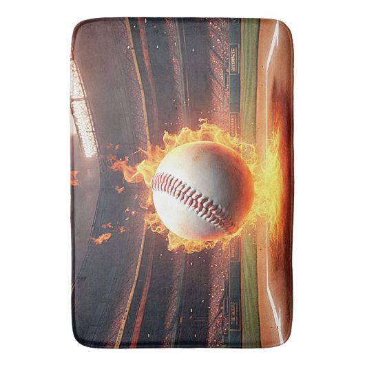 Vlammend honkbal in stadion badmat (Voorkant Verticaal)