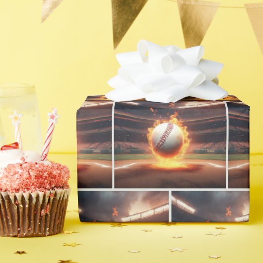 Vlammend honkbal in stadion cadeaupapier (Verjaardagsfeest)