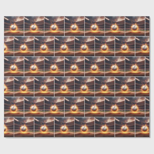 Vlammend honkbal in stadion cadeaupapier (Vlak)