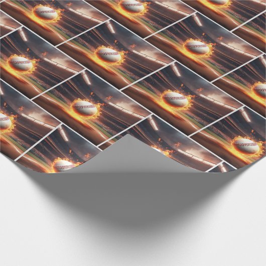 Vlammend honkbal in stadion cadeaupapier (Hoek)