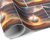 Vlammend honkbal in stadion cadeaupapier (Rol Hoek)