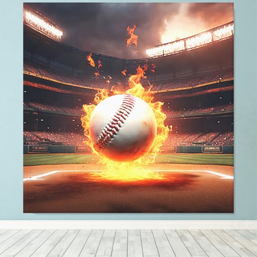 Vlammend honkbal in stadion canvas afdruk (Insitu (Houten vloer))