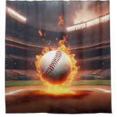 Vlammend honkbal in stadion douchegordijn (Voorkant)