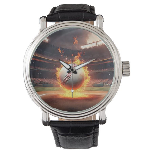Vlammend honkbal in stadion horloge (Voorkant)
