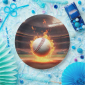 Vlammend honkbal in stadion papieren bordje (Feest)