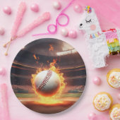 Vlammend honkbal in stadion papieren bordje (Feest)