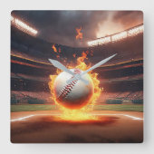Vlammend honkbal in stadion vierkante klok (Voorkant)