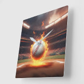 Vlammend honkbal in stadion vierkante klok (Hoek)