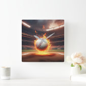 Vlammend honkbal in stadion vierkante klok (Huis)