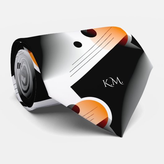 Vlammend Modern Oranje Geometrisch Chic Monogram Stropdas (Opgerold)