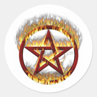 Vlammend pentagram ronde sticker