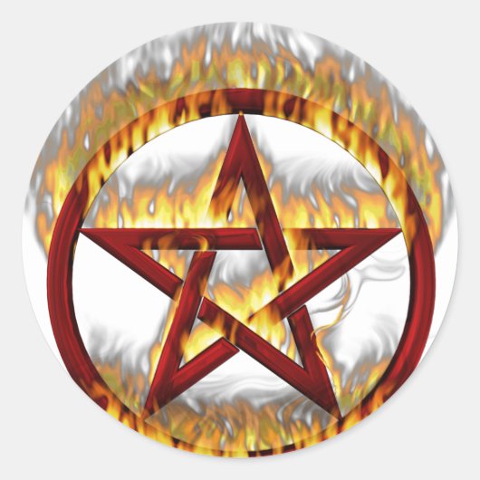 Vlammend pentagram ronde sticker (Voorkant)
