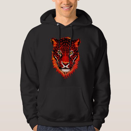 Vlammend Rode Luipaard Hoofd Hoodie (Voorkant)