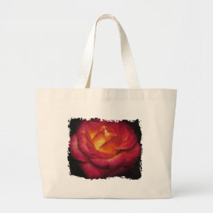 Vlammend Roos olieverfschilderij Grote Tote Bag