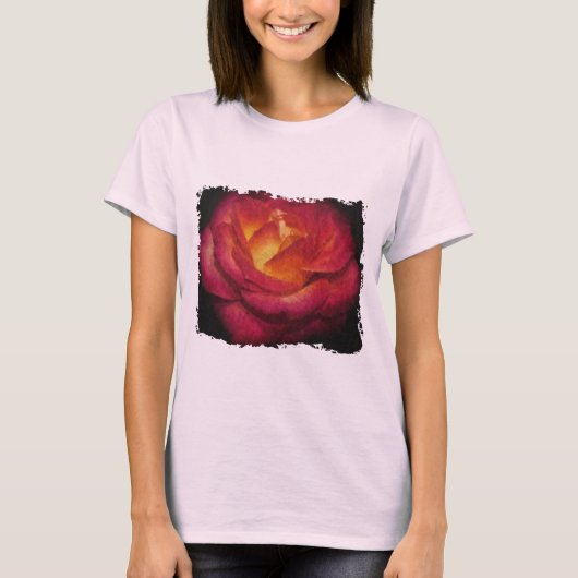 Vlammend Roos olieverfschilderij T-shirt (Voorkant)