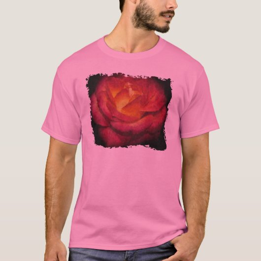 Vlammend Roos olieverfschilderij T-shirt (Voorkant)