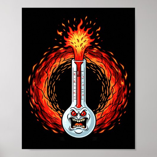 Vlammend woedende thermometer extreme hitte woede  poster (Voorkant)