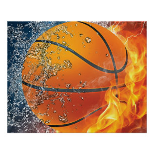 Vlammende basketbal perfect poster
