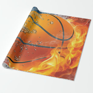 Vlammende basketbalworp kussen cadeaupapier