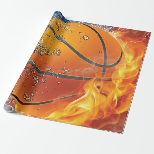 Vlammende basketbalworp kussen cadeaupapier (Uitgerold)