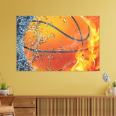 Vlammende basketbalworp kussen canvas afdruk (Insitu (Woonkamer))