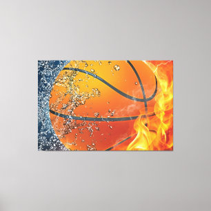 Vlammende basketbalworp kussen canvas afdruk