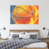 Vlammende basketbalworp kussen canvas afdruk (Insitu (Slaapkamer))