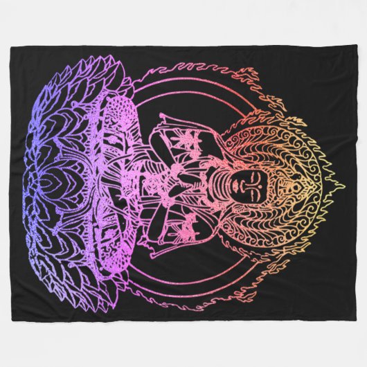 Vlammende Boeddha in Kleurrijke Rainbow Gradient Fleece Deken (Voorkant (Horizontaal))