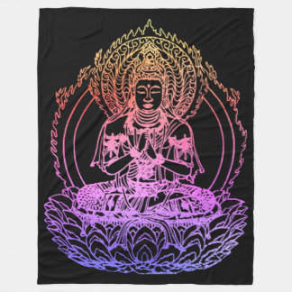 Vlammende Boeddha in Kleurrijke Regenboog Gradiënt Fleece Deken