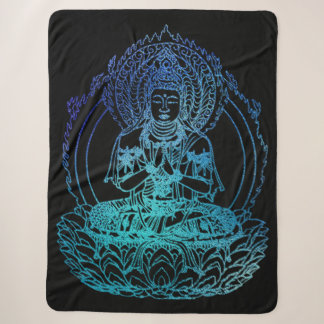 Vlammende Boeddha in Turquoise en Blauwe Sherpa Deken