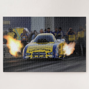 Vlammende Grappige Auto Drag Racer Sporten Legpuzzel