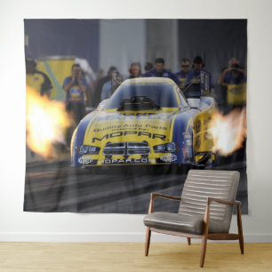Vlammende Grappige Auto Drag Racer Sporten Wandkleed