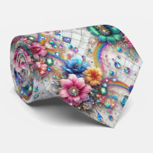 Vlammende halsdoek Regenboog bloemen en diamante Stropdas