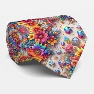Vlammende halsdoek Regenboog Bloemen en Diamante Stropdas