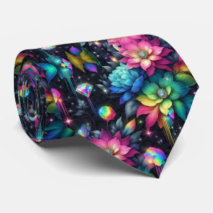Vlammende halsdoek Regenboog bloemen en diamante Stropdas