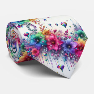 Vlammende halsdoek Regenboog bloemen en diamante Stropdas
