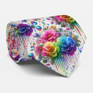 Vlammende halsdoek Regenboog Bloemen en Diamante Stropdas