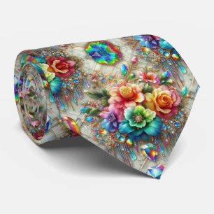 Vlammende halsdoek Regenboog Bloemen en Diamante Stropdas