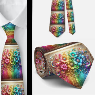 Vlammende halsdoek Regenboog bloemen namaak glit Stropdas